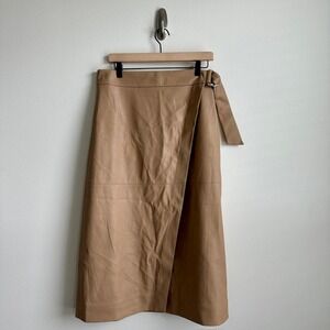 Ted Baker Skirt Womens 4 Tan Faux Leather Midi Wrap D Ring Buckle Vegan Chic‎